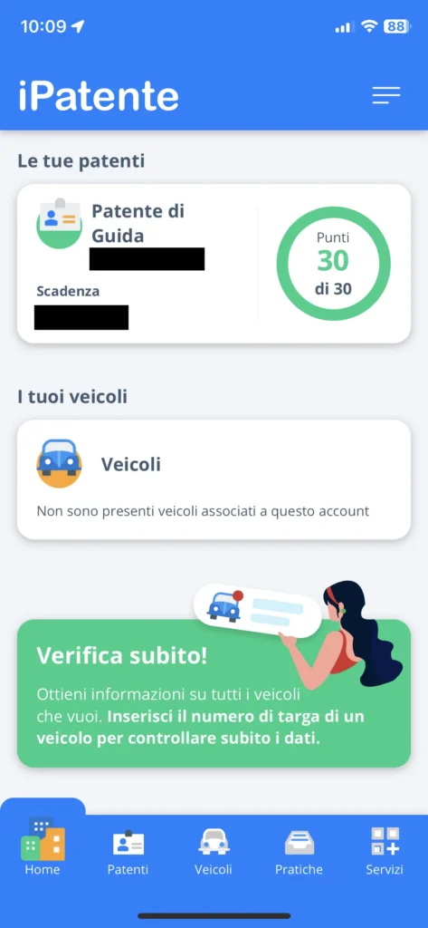 homepage personale dell'app iPatente