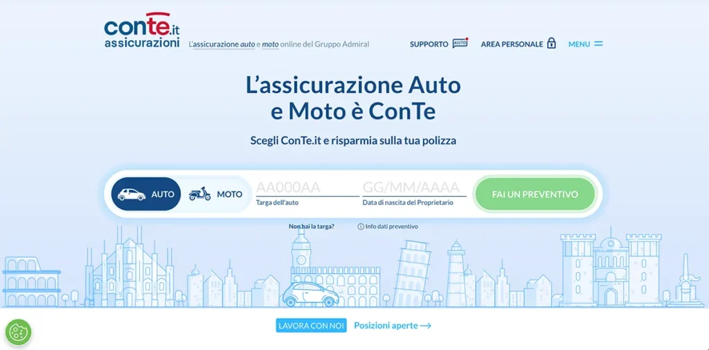 screenshot homepage sito web ConTe Assicurazioni