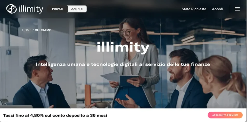 screenshot della pagina chi siamo del sito web di illimity