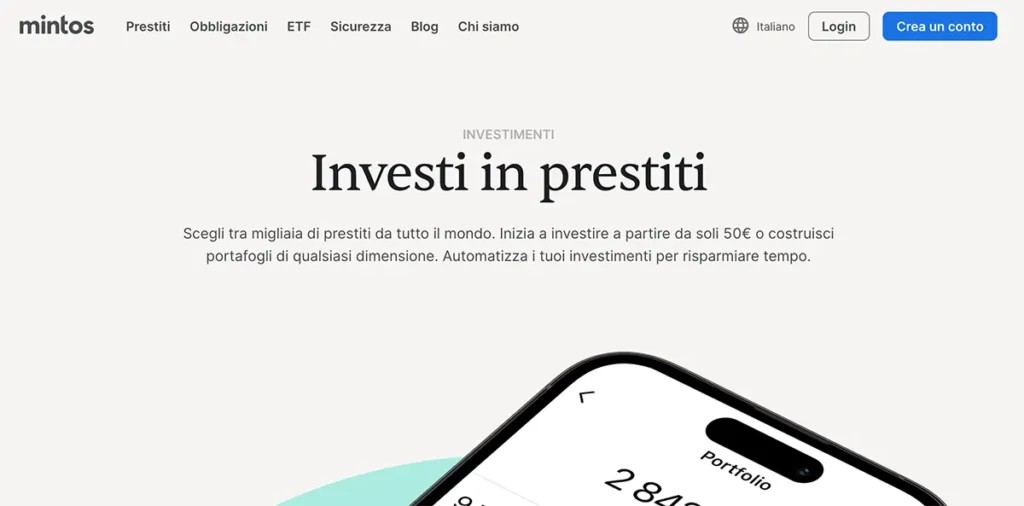 pagina web "Investi in prestiti" di Mintos