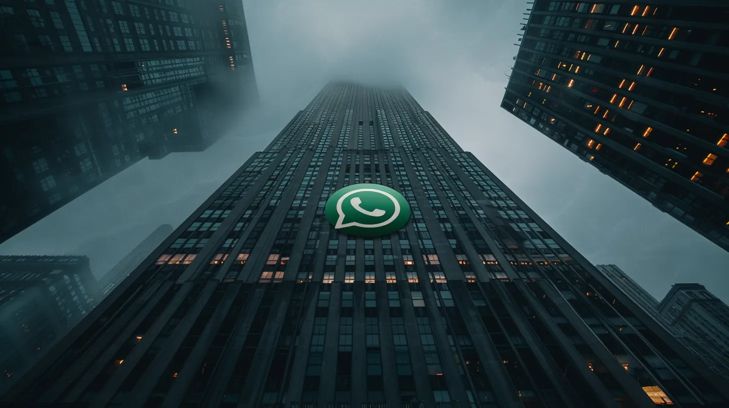 grattacielo di una banca con sopra il logo whatsapp