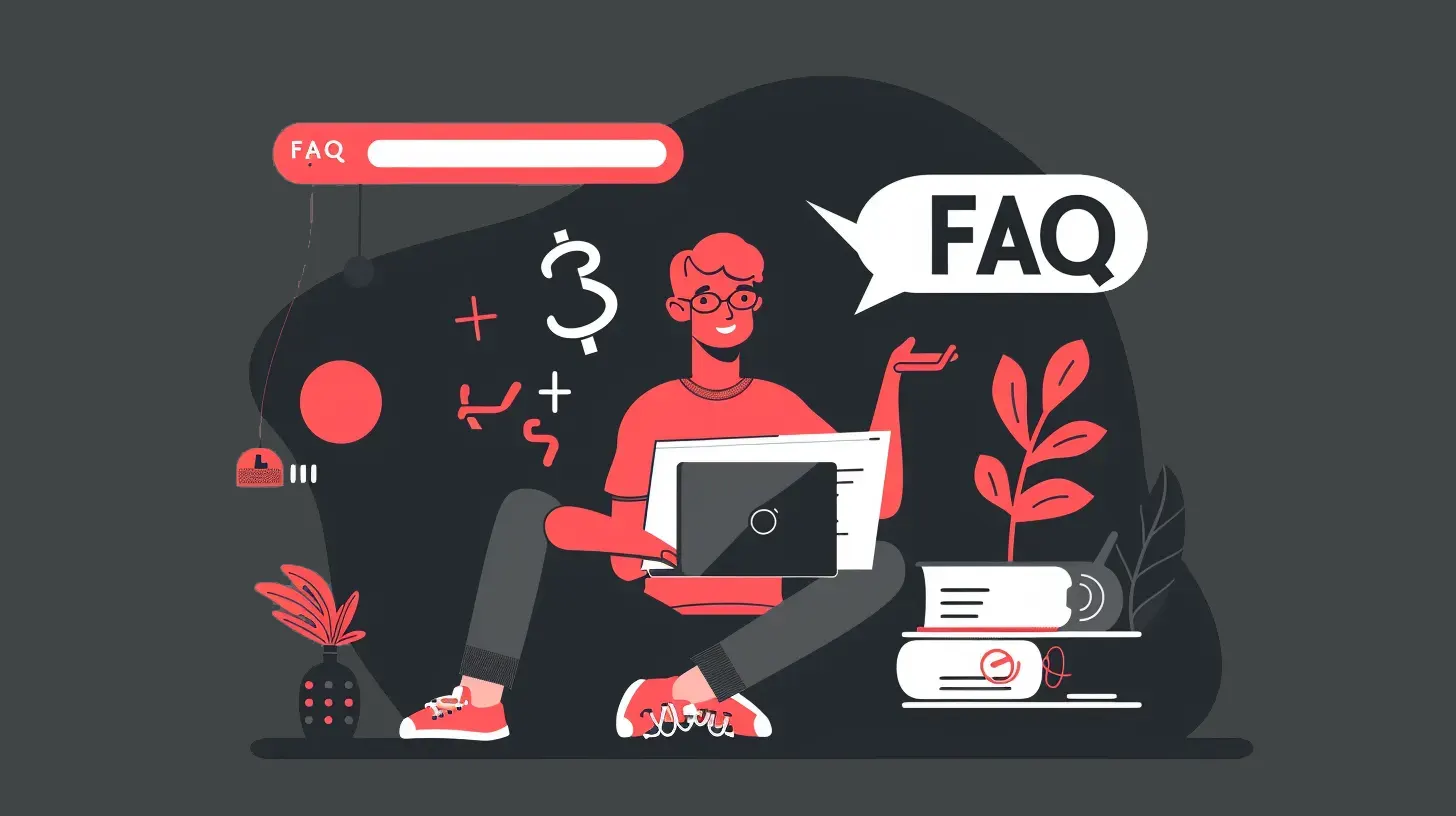disegno di un ragazzo seduto con nuvolette di testo con dentro la parola FAQ