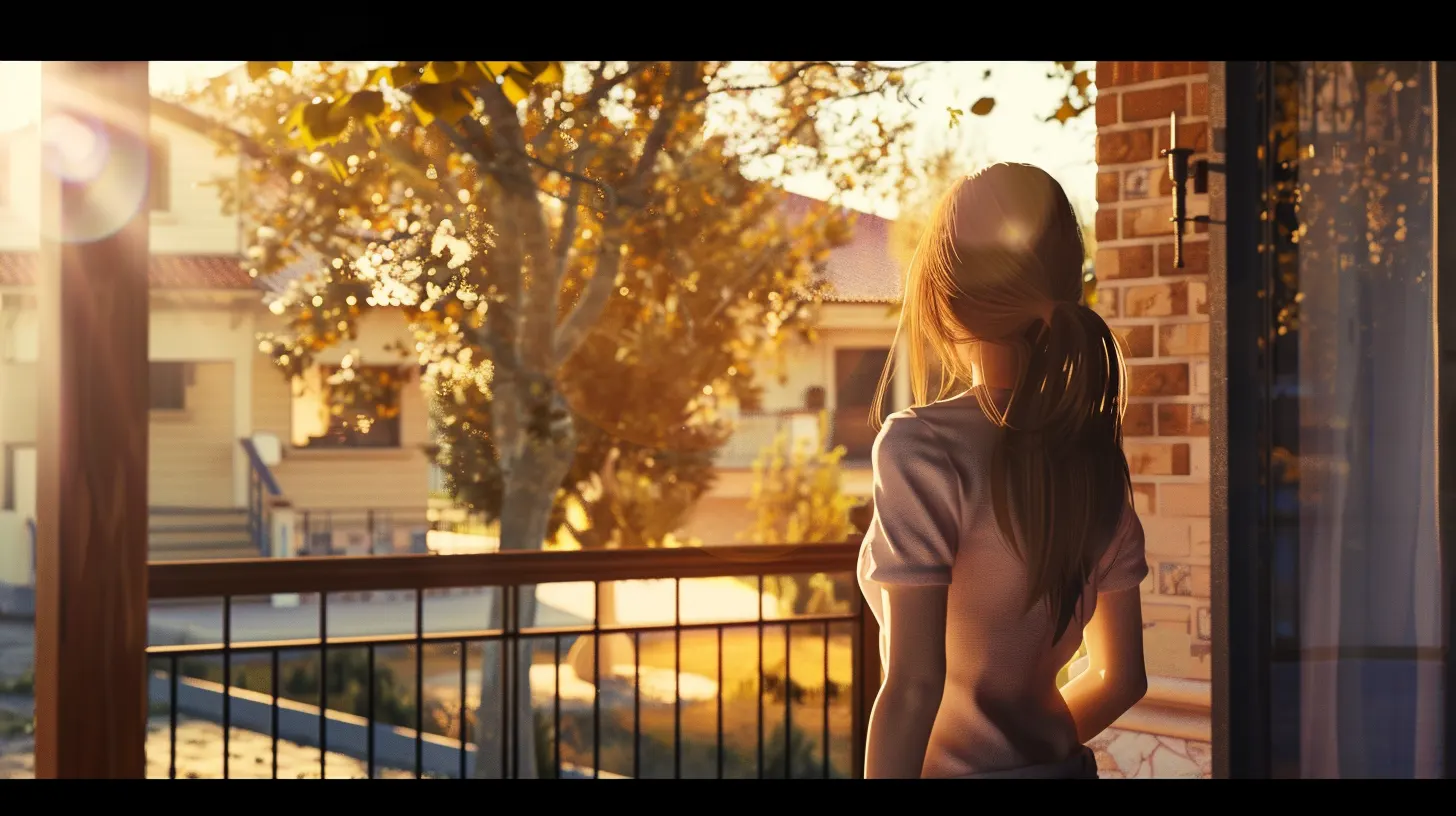 ragazza che fissa una casa da un terrazzo