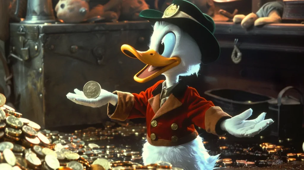 Zio Paperone che dona la sua Numero Uno come a simboleggiare i prestiti infruttiferi