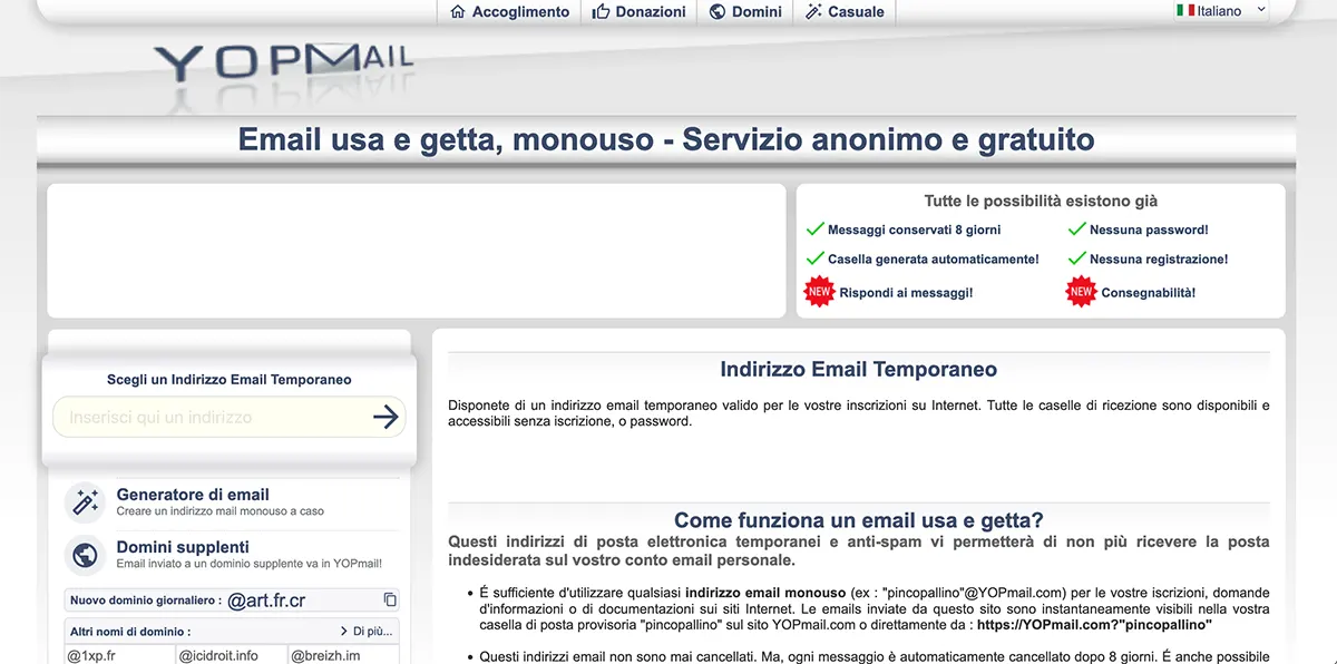 yopmail homepage screenshot