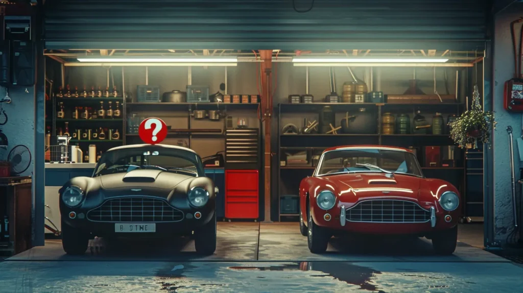 Immagine di due auto parcheggiate in un garage, una assicurata e l'altra senza assicurazione.