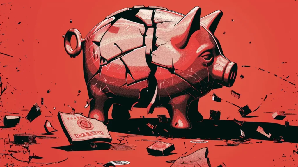 Salvadanaio rotto che rappresenta i costi nascosti di chiusura di un conto corrente