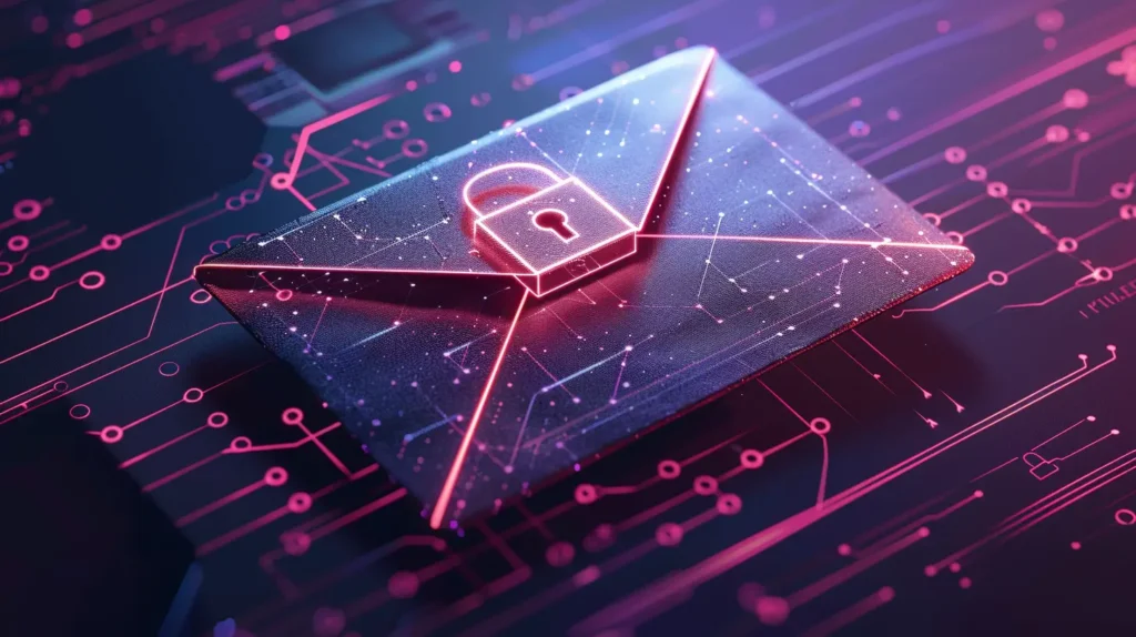 Immagine di una busta chiusa con un lucchetto e una firma digitale, che rappresenta la sicurezza e l'affidabilità della Posta Elettronica Certificata (PEC).