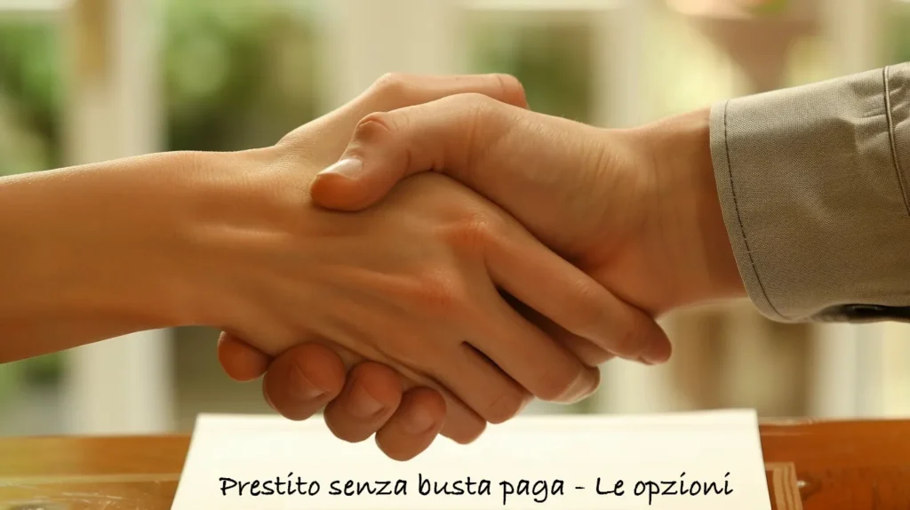 Stretta di mano che simboleggia l'ottenimento di un finanziamento senza reddito dimostrabile