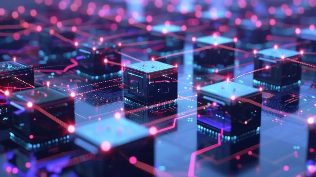 Un registro distribuito, che rappresenta l'immutabilità, la trasparenza e la natura decentralizzata della blockchain