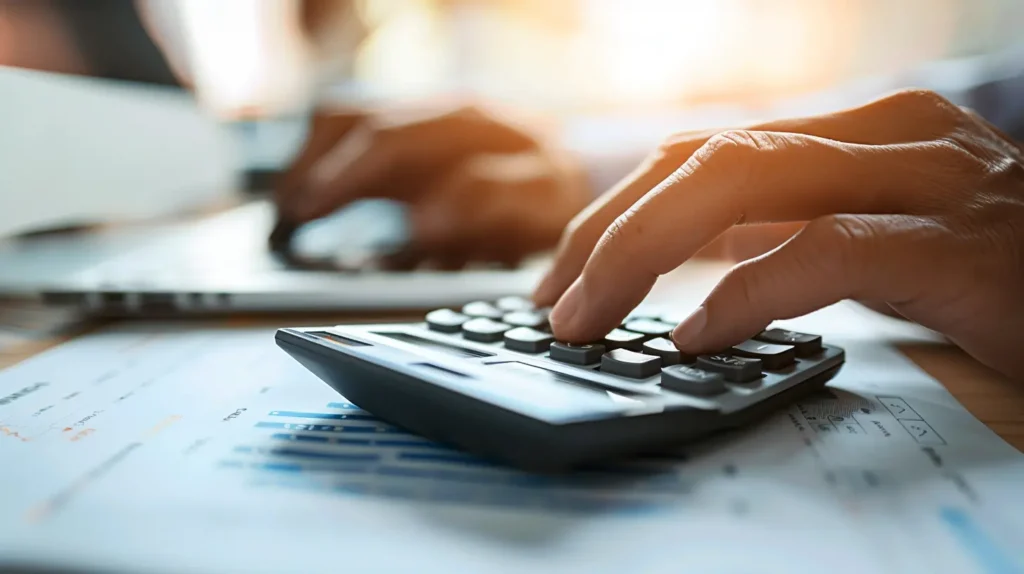 na persona utilizza una calcolatrice per calcolare il tasso di interesse.