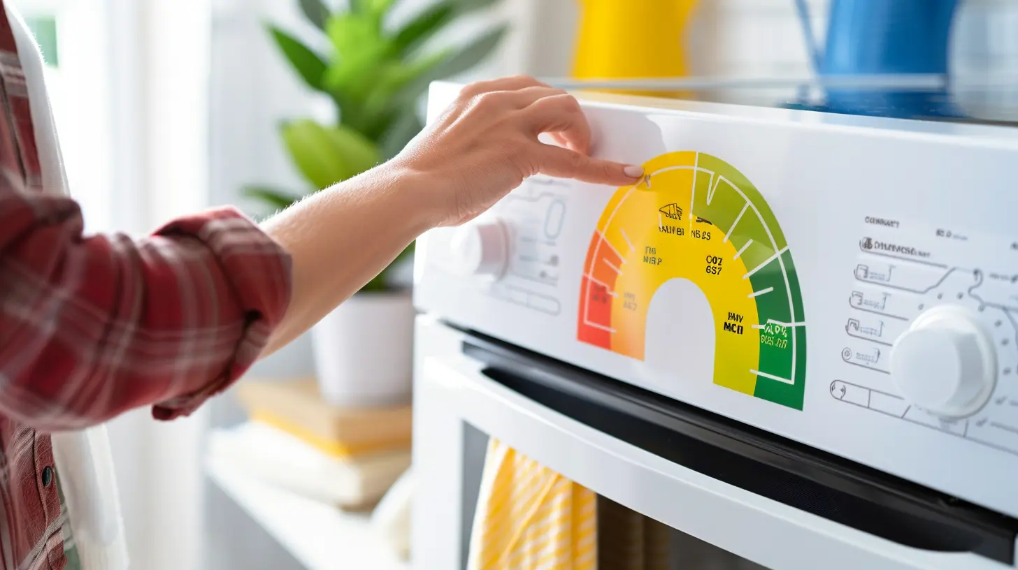 Una persona osserva l'etichetta energetica di un elettrodomestico