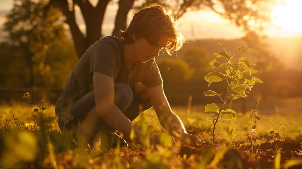 Investire da zero: la guida per far fruttare i tuoi soldi Un giovane che pianta un albero, simbolo di crescita finanziaria a lungo termine.