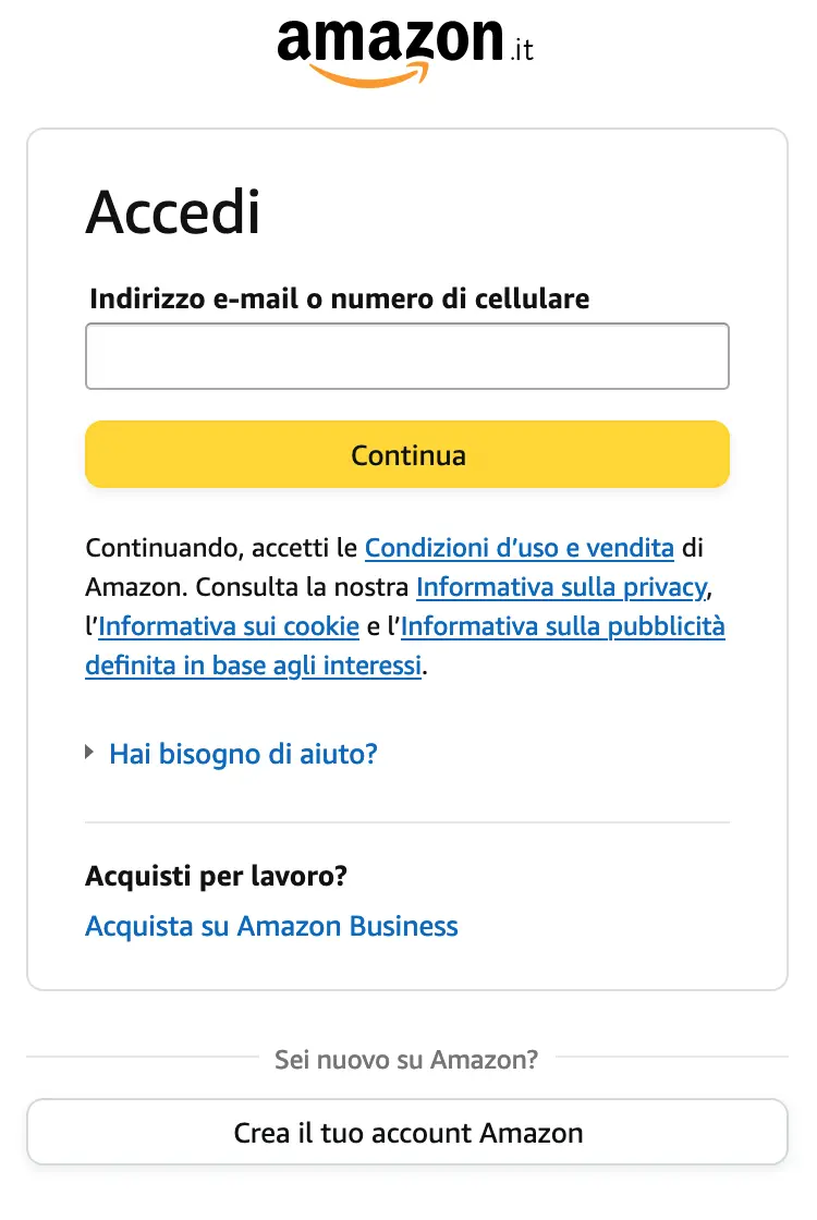 schermata di login Amazon