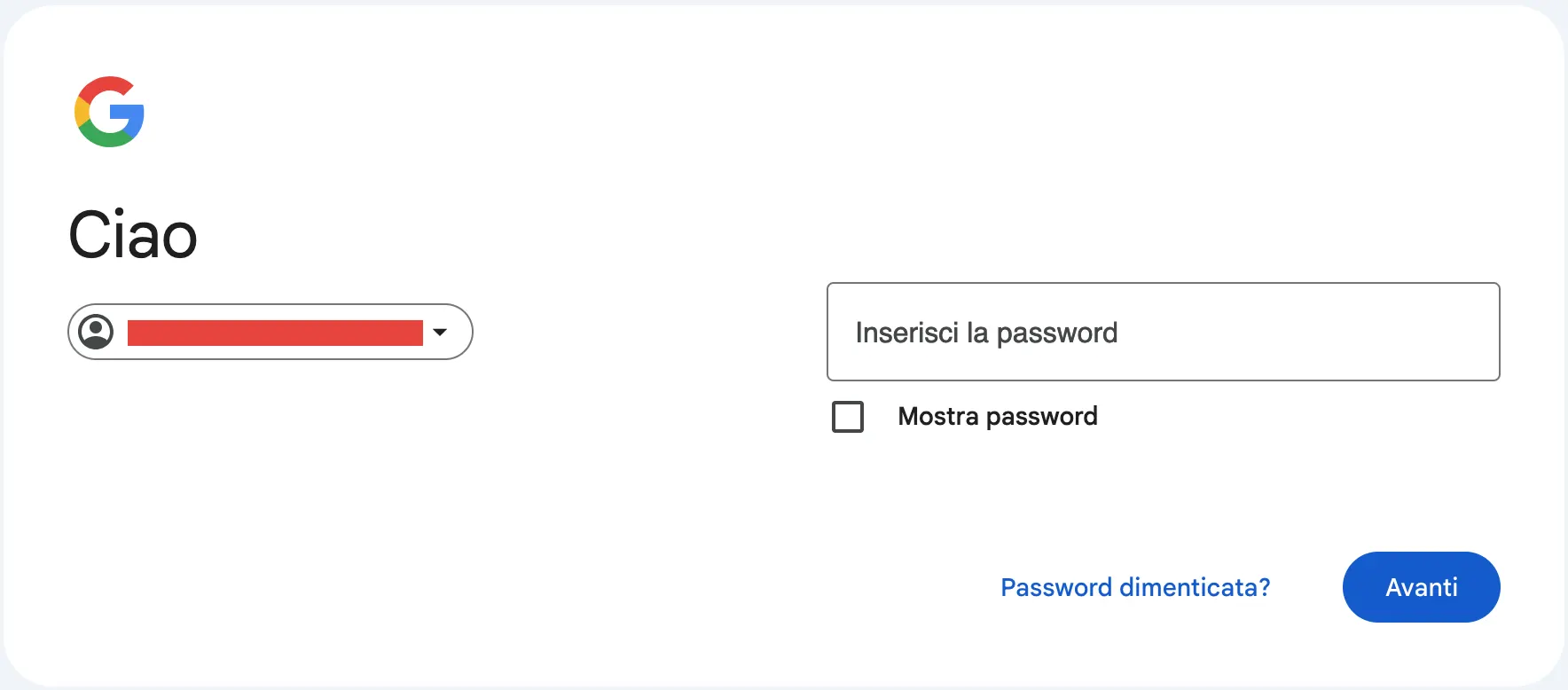 schermata di inserimento password Gmail