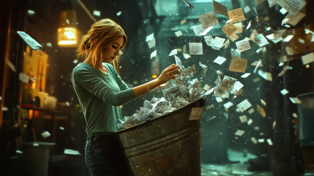 O persoană care golește un coș plin cu corespondență