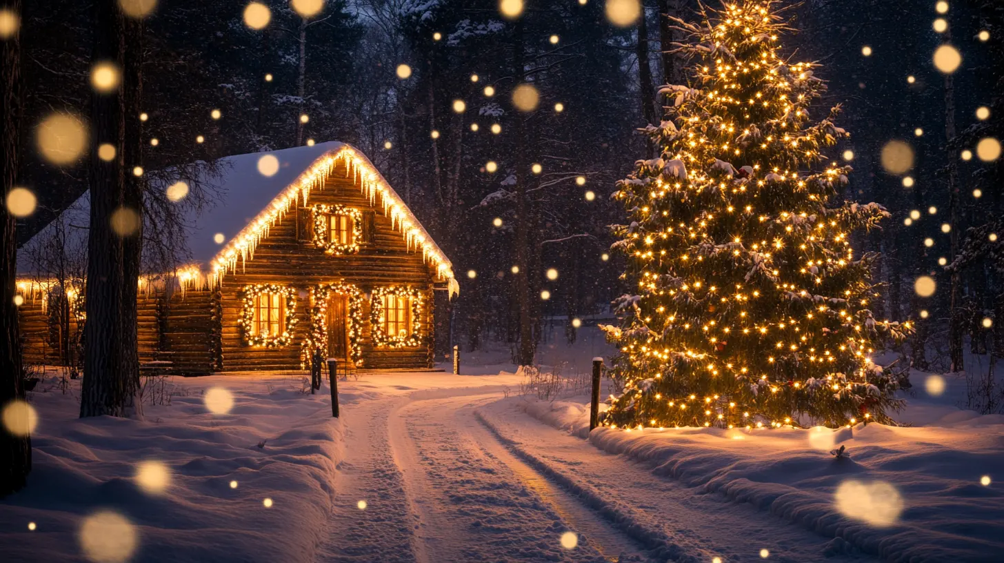 casa di montagna e albero di natale