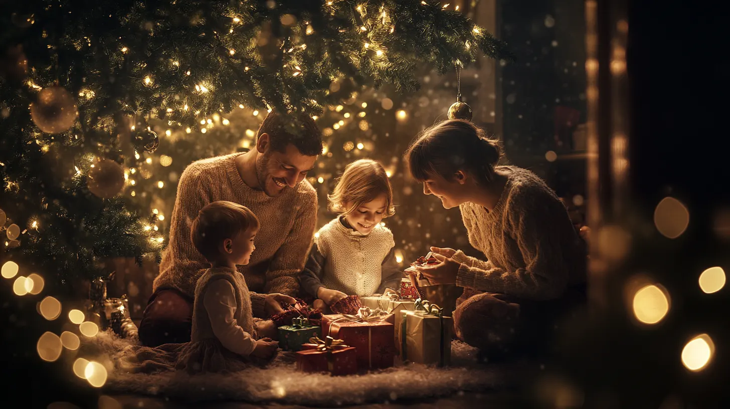 famiglia che apre i regali a natale