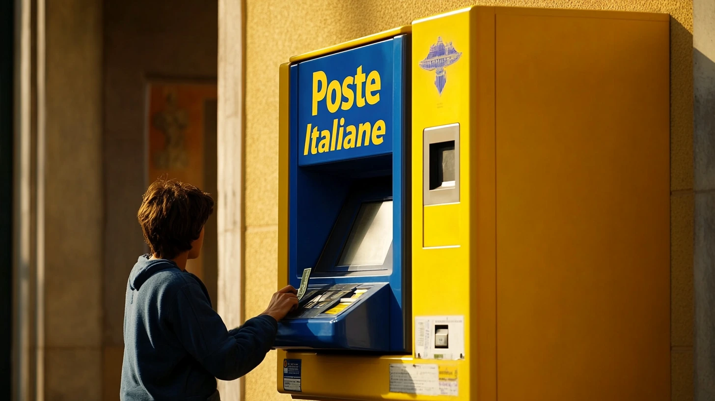 Persona che utilizza un ATM Postamat