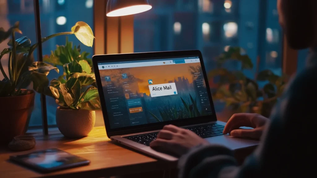 Uma pessoa a utilizar o TIM Alice Mail num portátil.