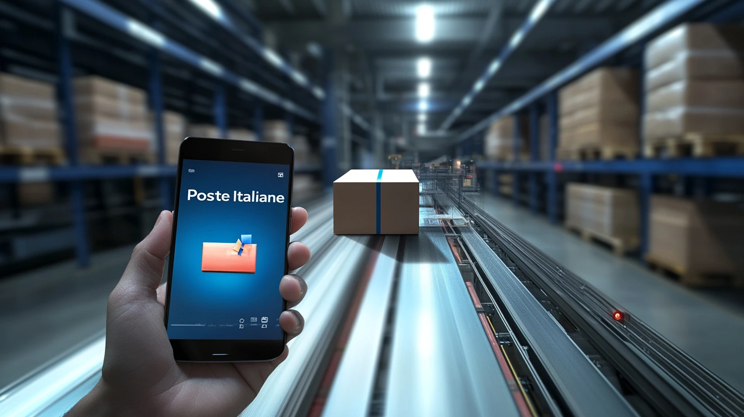 Persona che traccia un pacco Poste Italiane con lo smartphone.