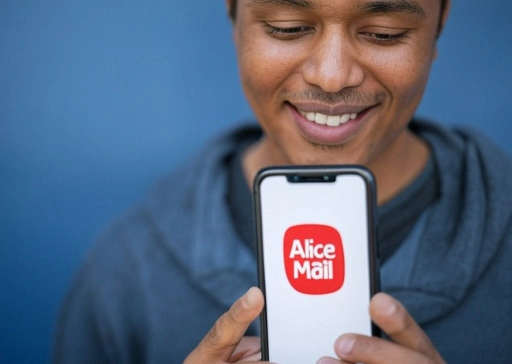 Persona che controlla la posta elettronica Alice Mail sul proprio smartphone