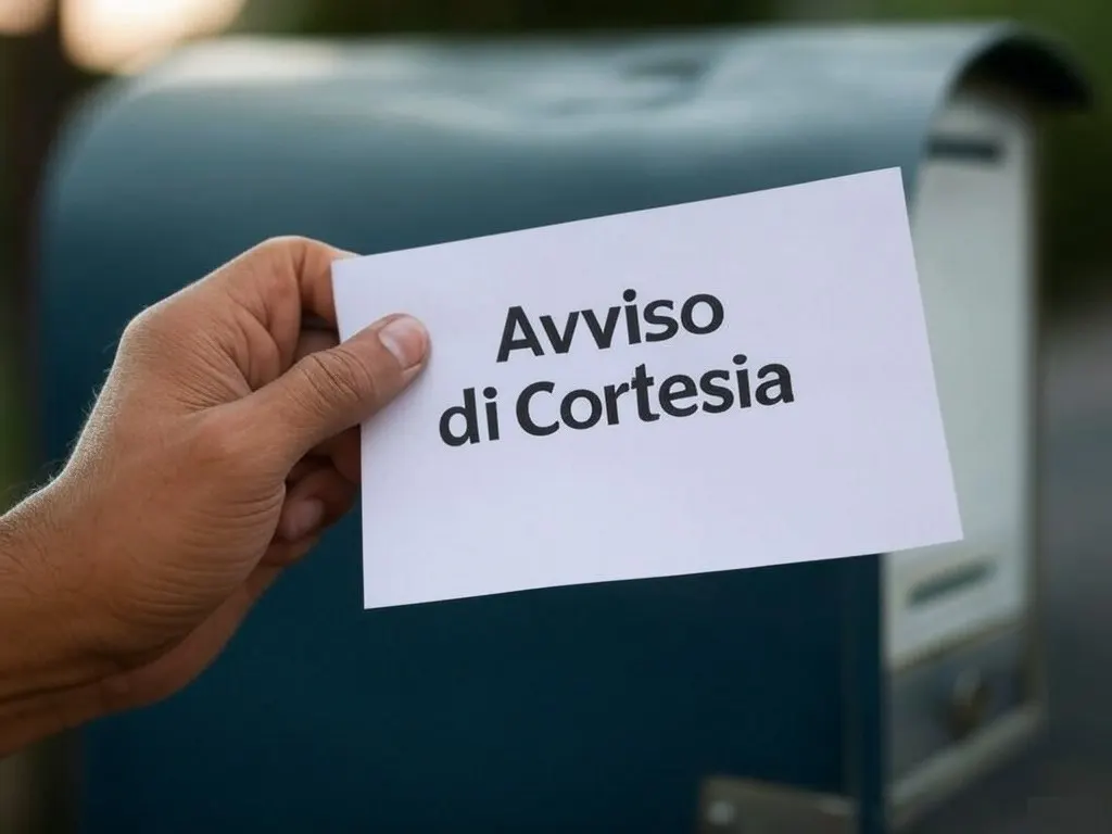 Mano che tiene un avviso di cortesia