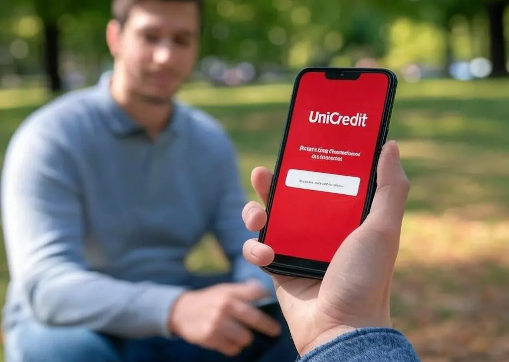 Una persona che effettua un bonifico istantaneo Unicredit tramite smartphone.