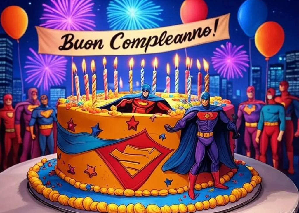 torta di compleanno con supereroi