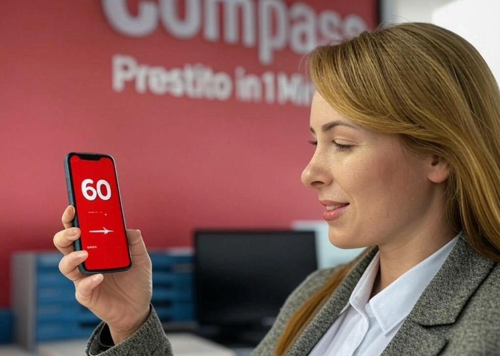 Persona che richiede un prestito Compass online con lo smartphone.