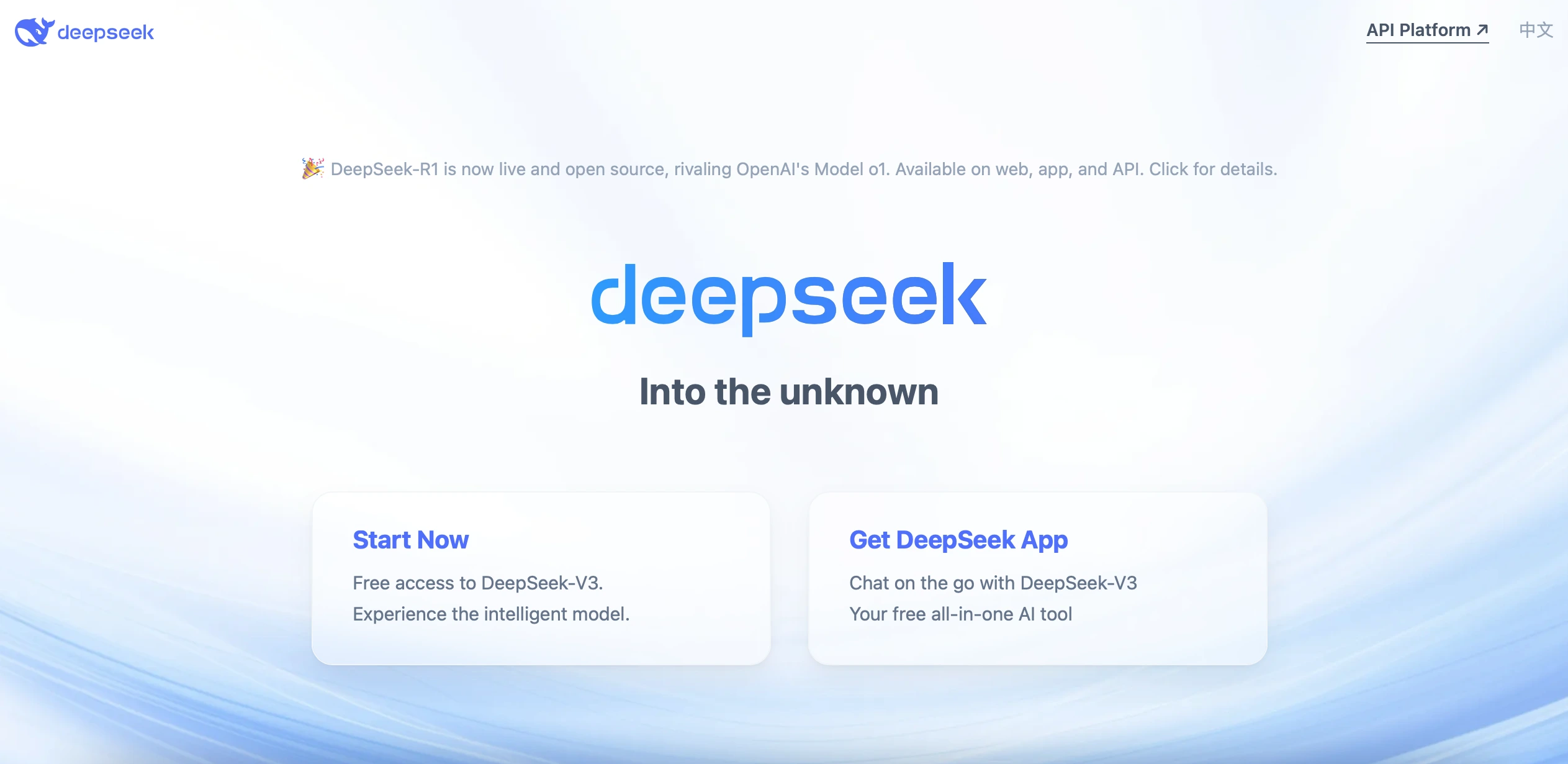 Screenshot homepage di DeepSeek