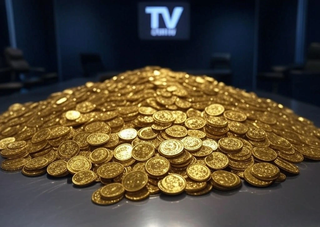 Pila di gettoni d'oro vinti in un quiz televisivo.