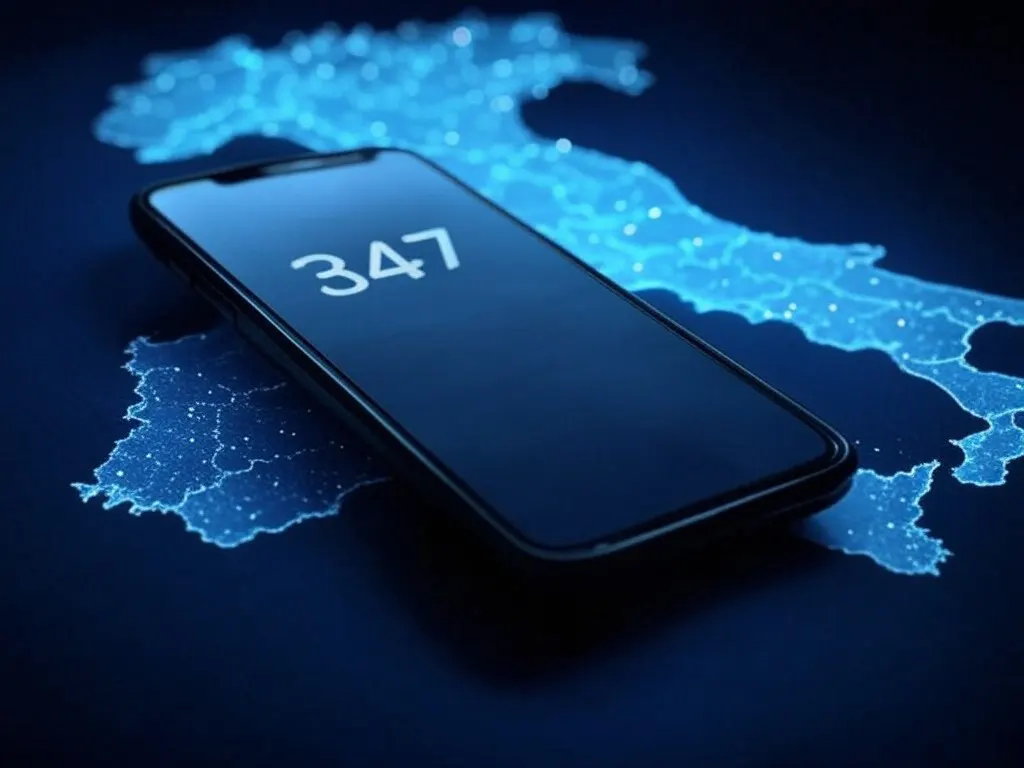 Smartphone con prefisso 347 e mappa dell'Italia