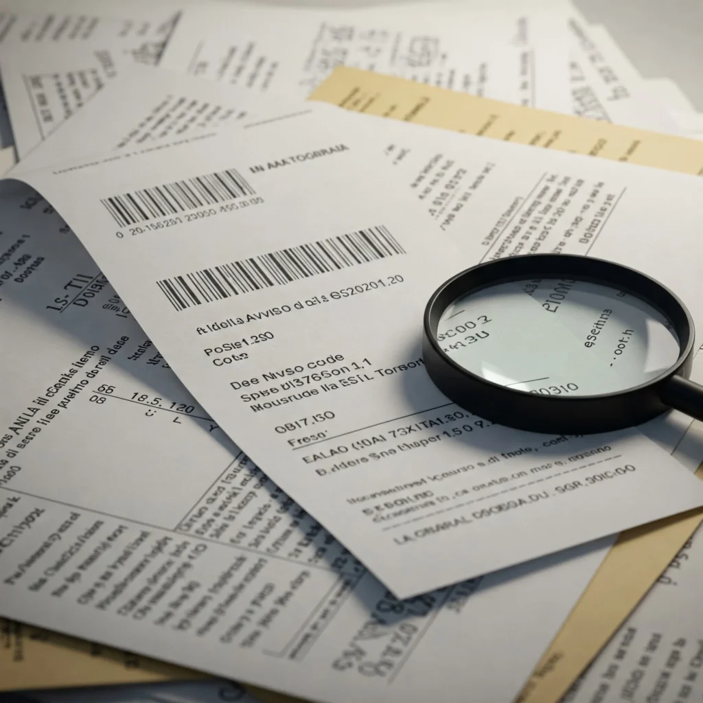 Avviso di giacenza bianco con codice raccomandata e lente d'ingrandimento