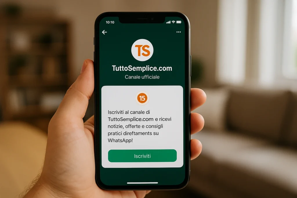 Smartphone che mostra l’iscrizione al canale WhatsApp di TuttoSemplice