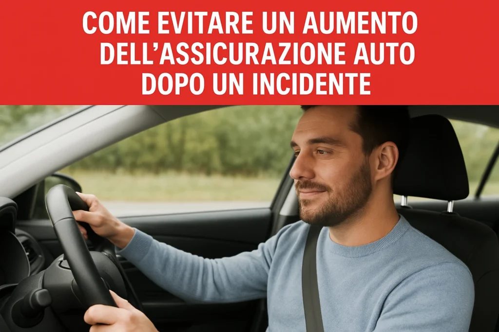 Uomo alla guida sereno dopo aver evitato un aumento dell’assicurazione auto.