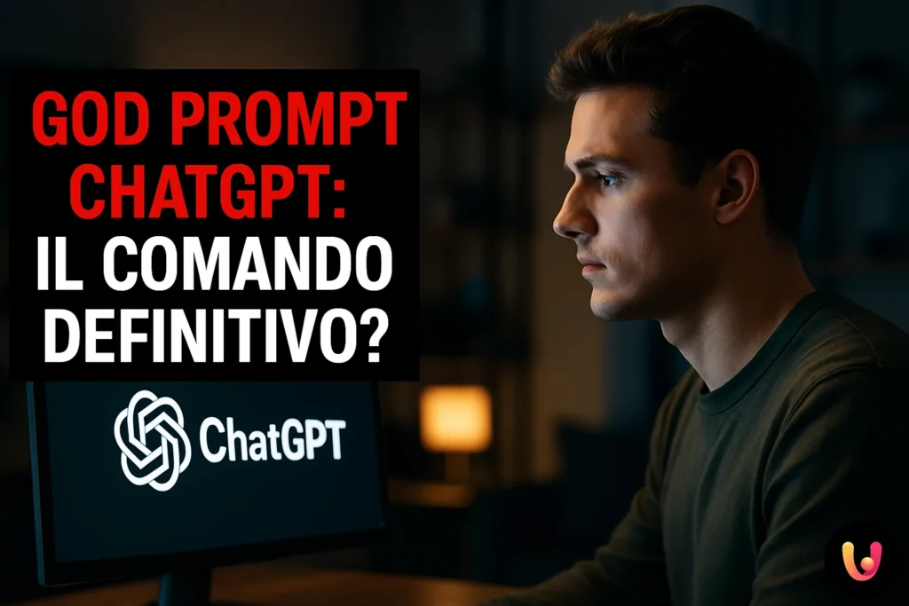 Mann interagiert mit ChatGPT in einem Technologiestudio und beginnt mit der Erstellung des God Prompt ChatGPT