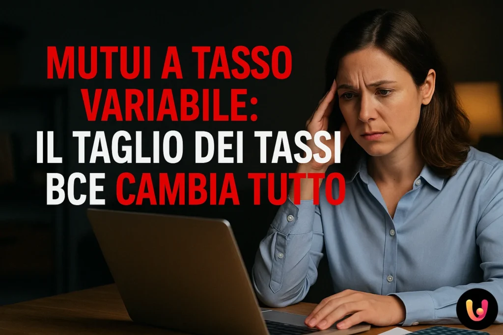 Besorgte Frau prüft am Computer die Hypothekenrate nach der EZB-Zinssenkung