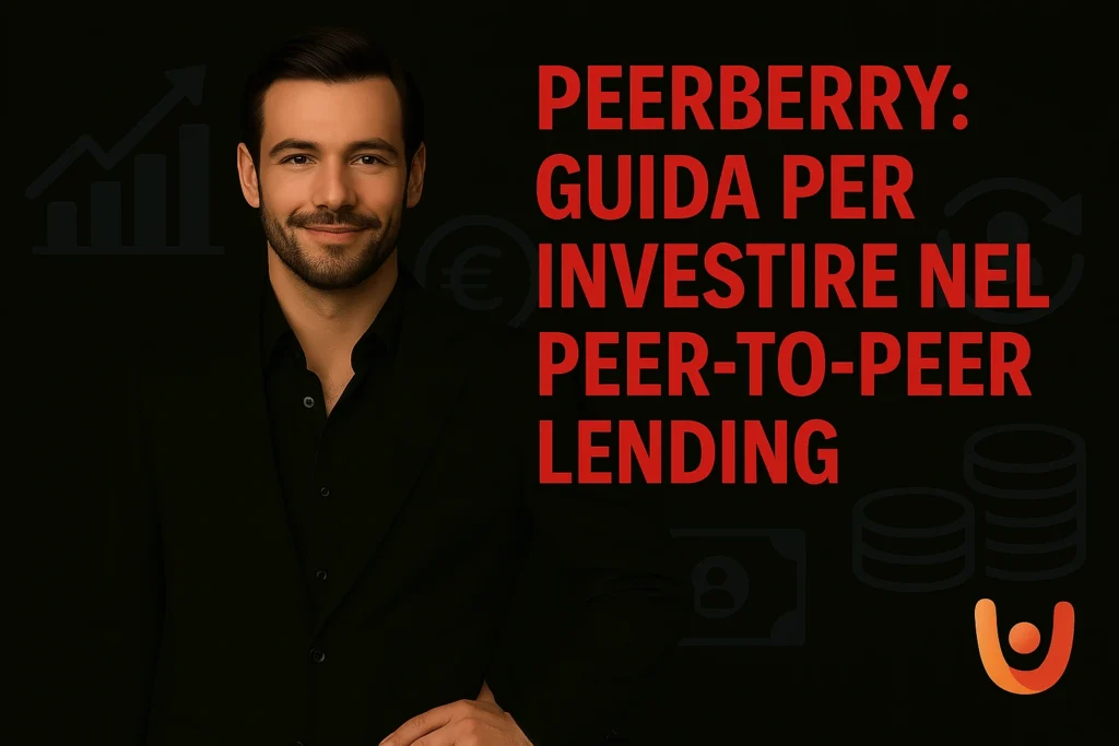 Uomo felice davanti a grafici finanziari che rappresentano gli investimenti PeerBerry