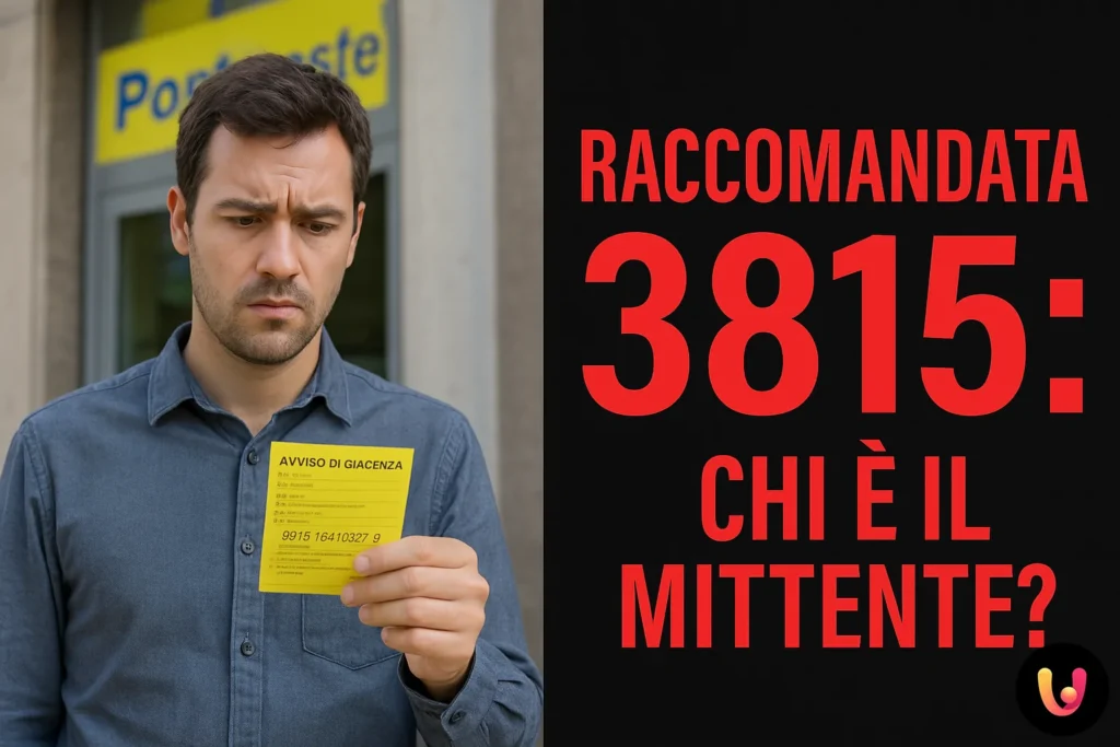 Avviso di giacenza codice 3815 con raccomandata in mano davanti a un ufficio postale