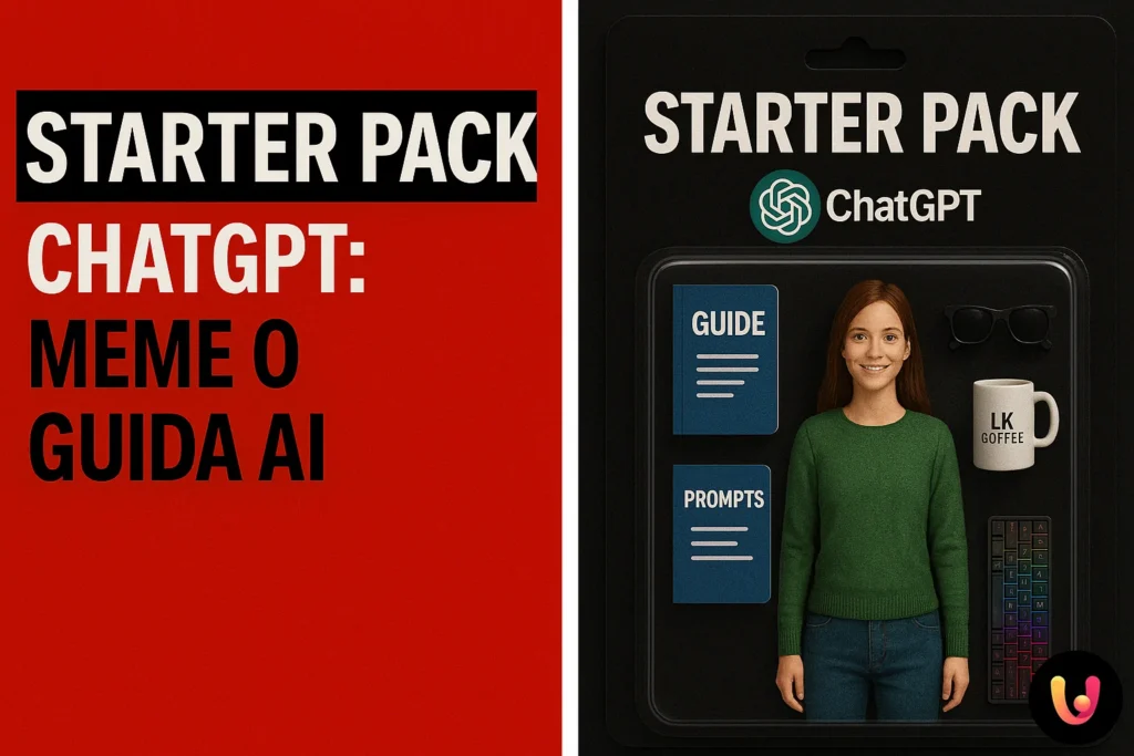 Immagine realistico-creativa con tema Starter Pack ChatGPT tra meme e risorse AI