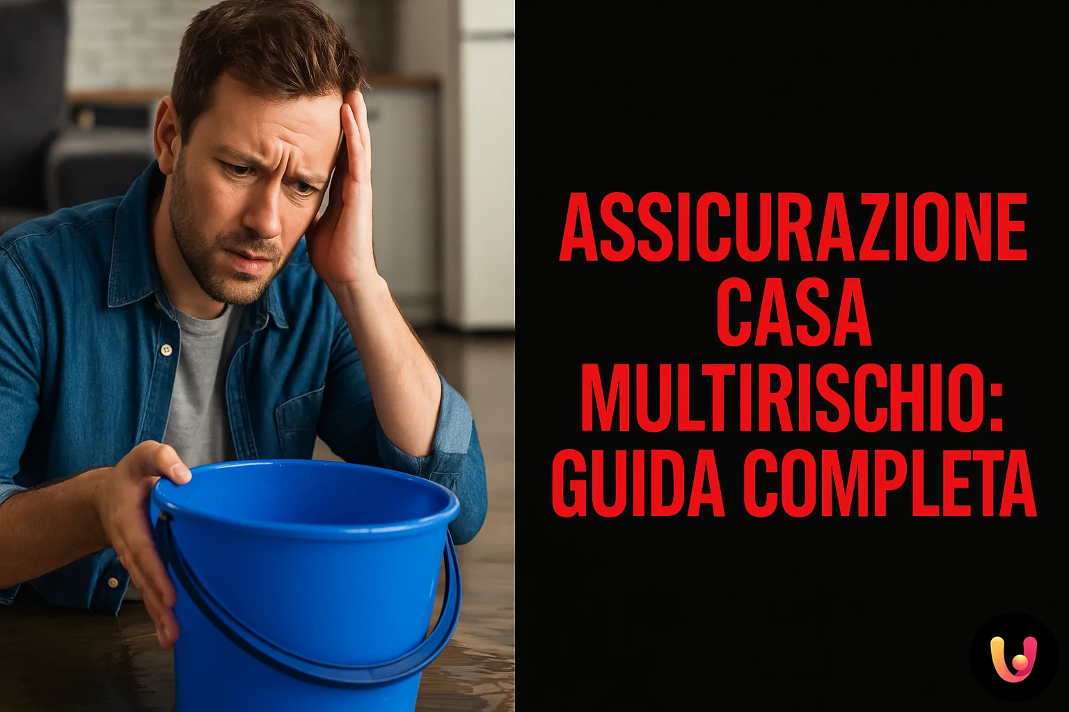 Proteggi la tua casa con l’assicurazione multirischio Uomo preoccupato controlla i danni in casa dopo allagamento. Avrà una assicurazione casa multirischio?