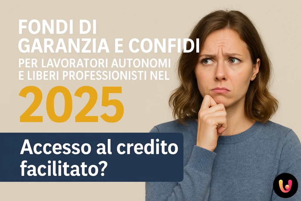 Donna preoccupata con testo sul credito per autonomi nel 2025