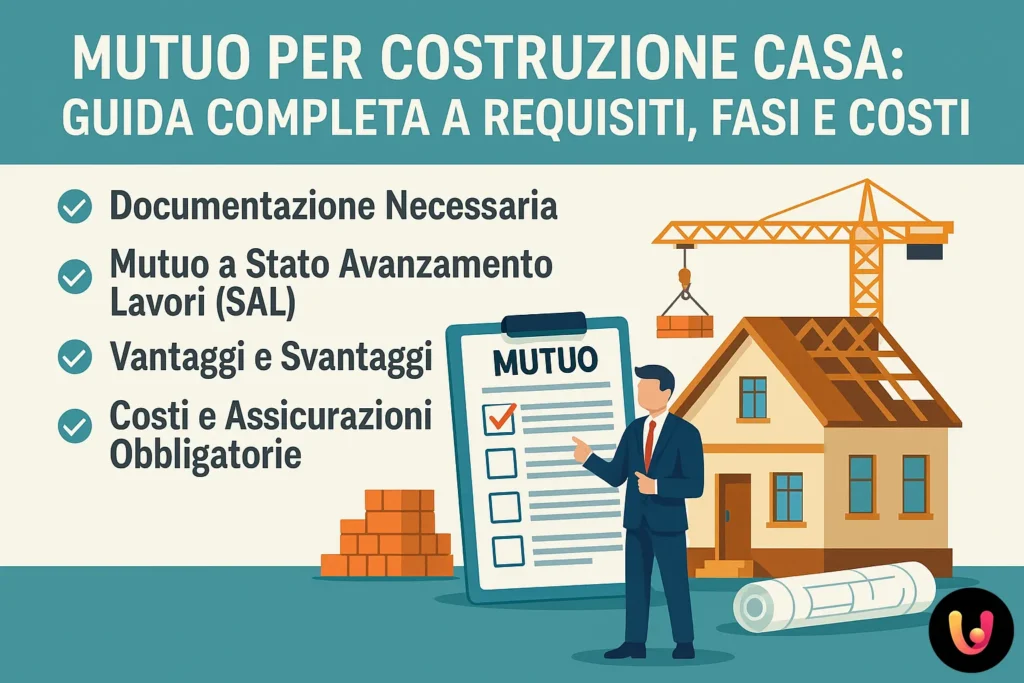 fumetto con un uomo con documenti e progetto casa in costruzione – guida al mutuo per costruzione casa