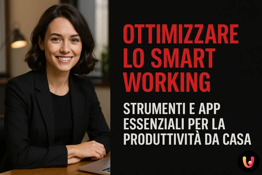 Femeie zâmbind la birou în home office profesional, ghid pentru smart working