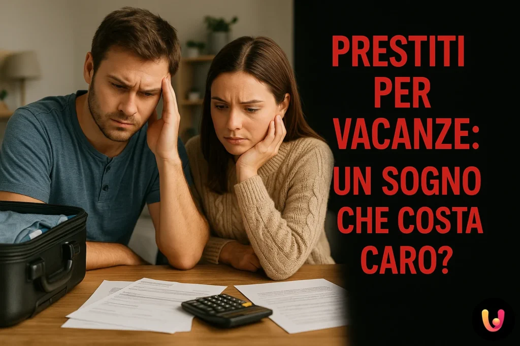 Prêts vacances : un rêve qui coûte cher ? un uomo e una donna preoccupati dai conti e dalla possibilità di richiedere un prestito per le vacanze