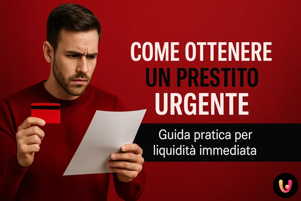 uomo che tiene in mano una carta di credito e la valuta come opportunità di prestito urgente