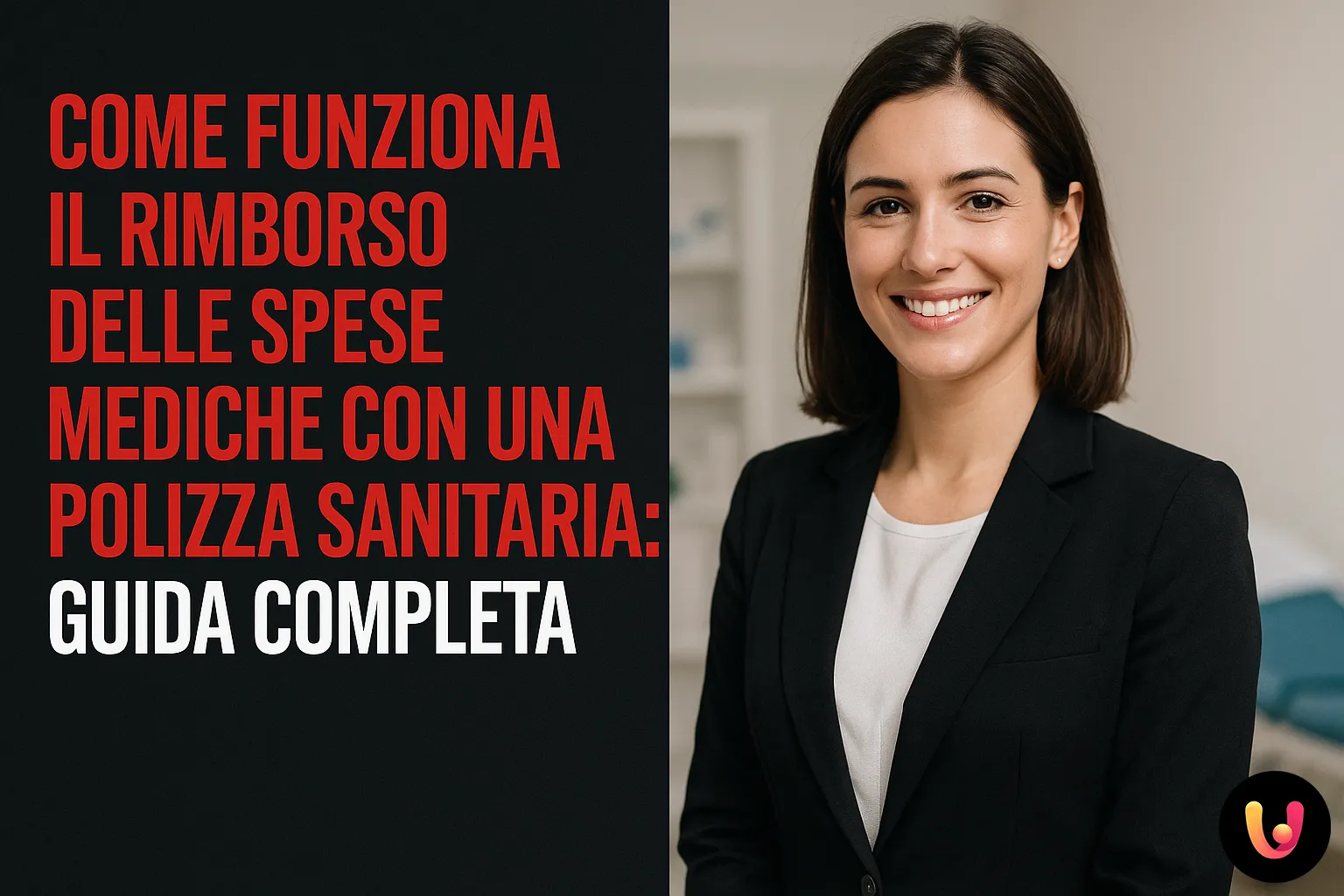 Guida al rimborso delle spese mediche con una polizza sanitaria Donna professionista sorride in contesto medico, guida al rimborso spese mediche con polizza sanitaria