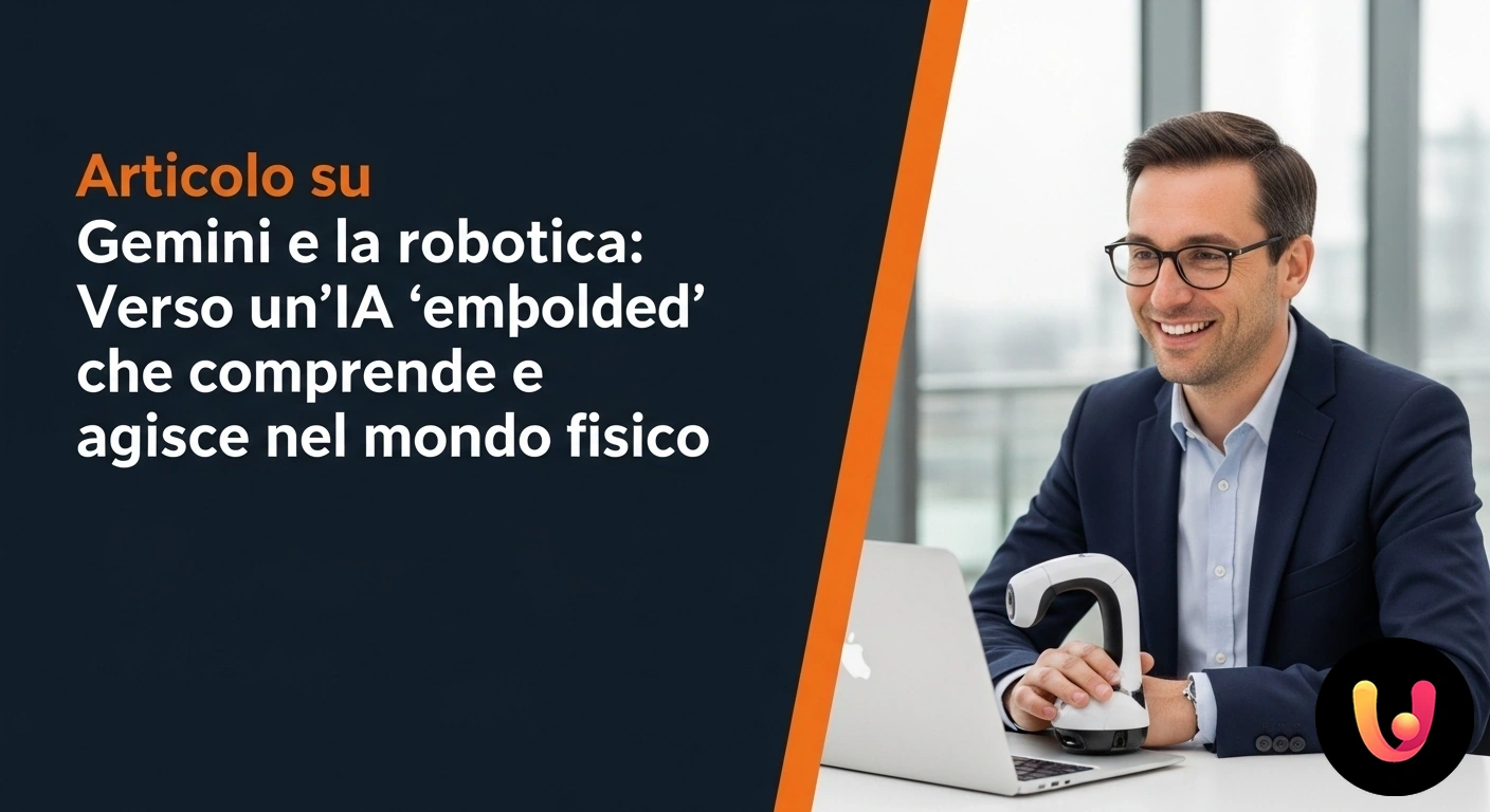 Gemini e Robotica: Il Futuro dell'Intelligenza Artificiale Embodied Braccio robotico che manipola con precisione oggetti su un banco di lavoro, rappresentando l'ia embodied.