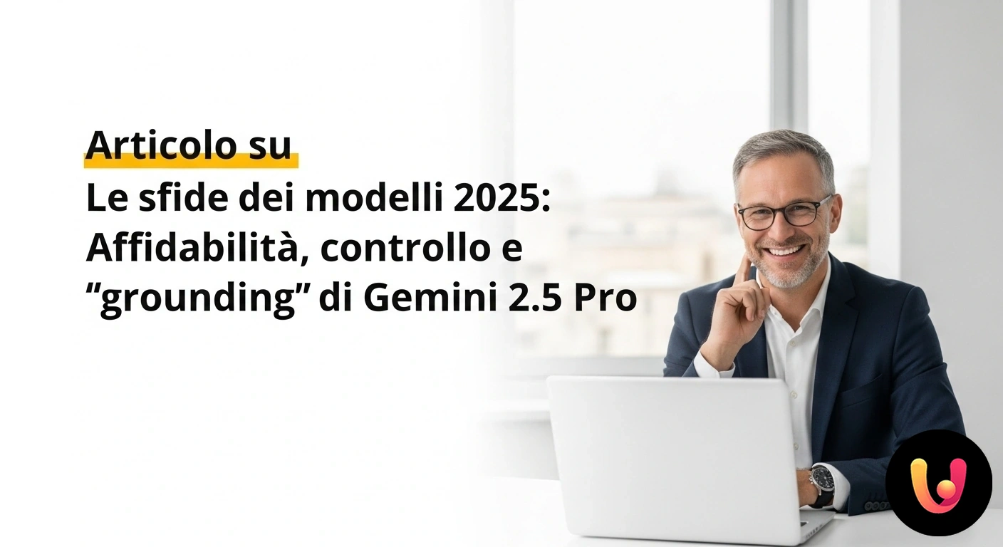 Le sfide dei modelli AI 2025: Affidabilità, controllo e grounding Rete neurale stilizzata con nodi luminosi che illustrano i concetti di controllo, affidabilità e ancoraggio dei dati.